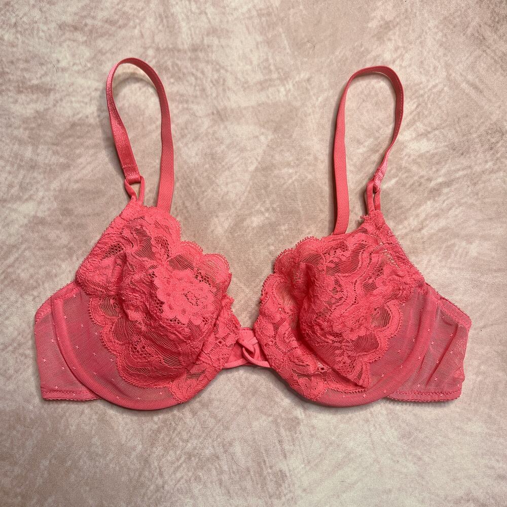 Vintage 90s Vanity Fair Floral Lace Bra Pink Mesh Polka Dot Lingerie Romantic